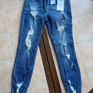 Cello Women's Blue Distressed Skinny Jeans